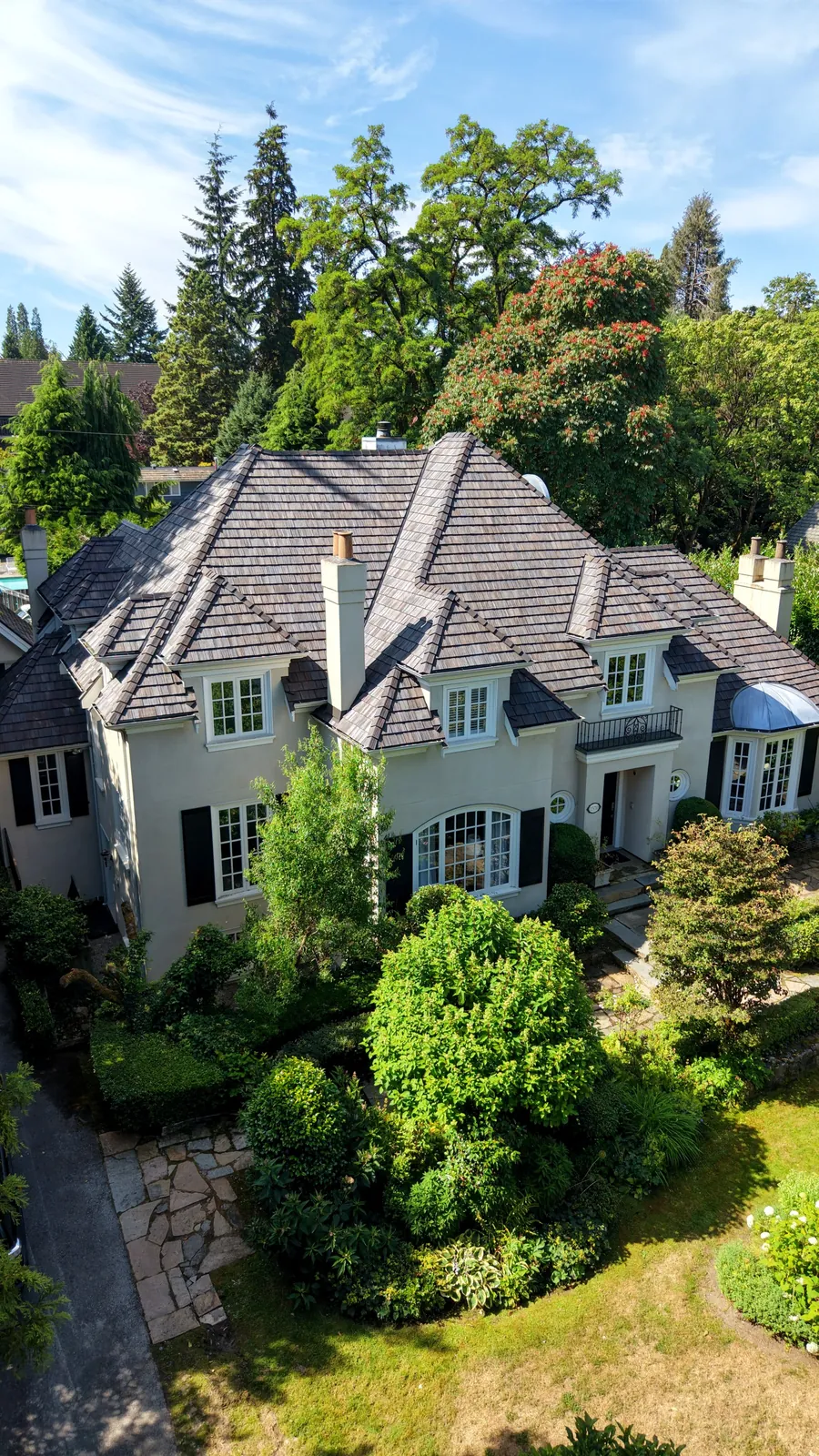 Brava composite cedar shake — luxury home front elevation, Vancouver BC