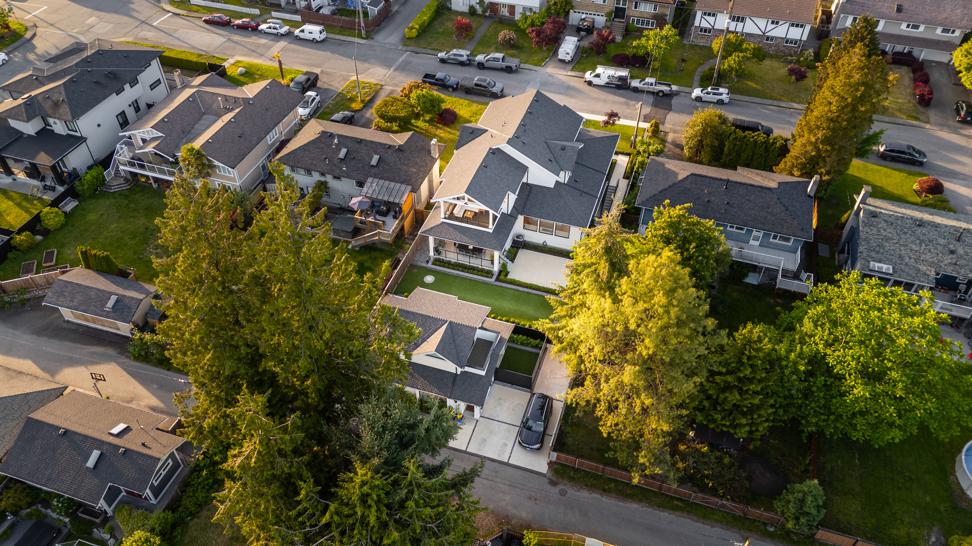 Overhead drone shot of Stonnex roofing installation