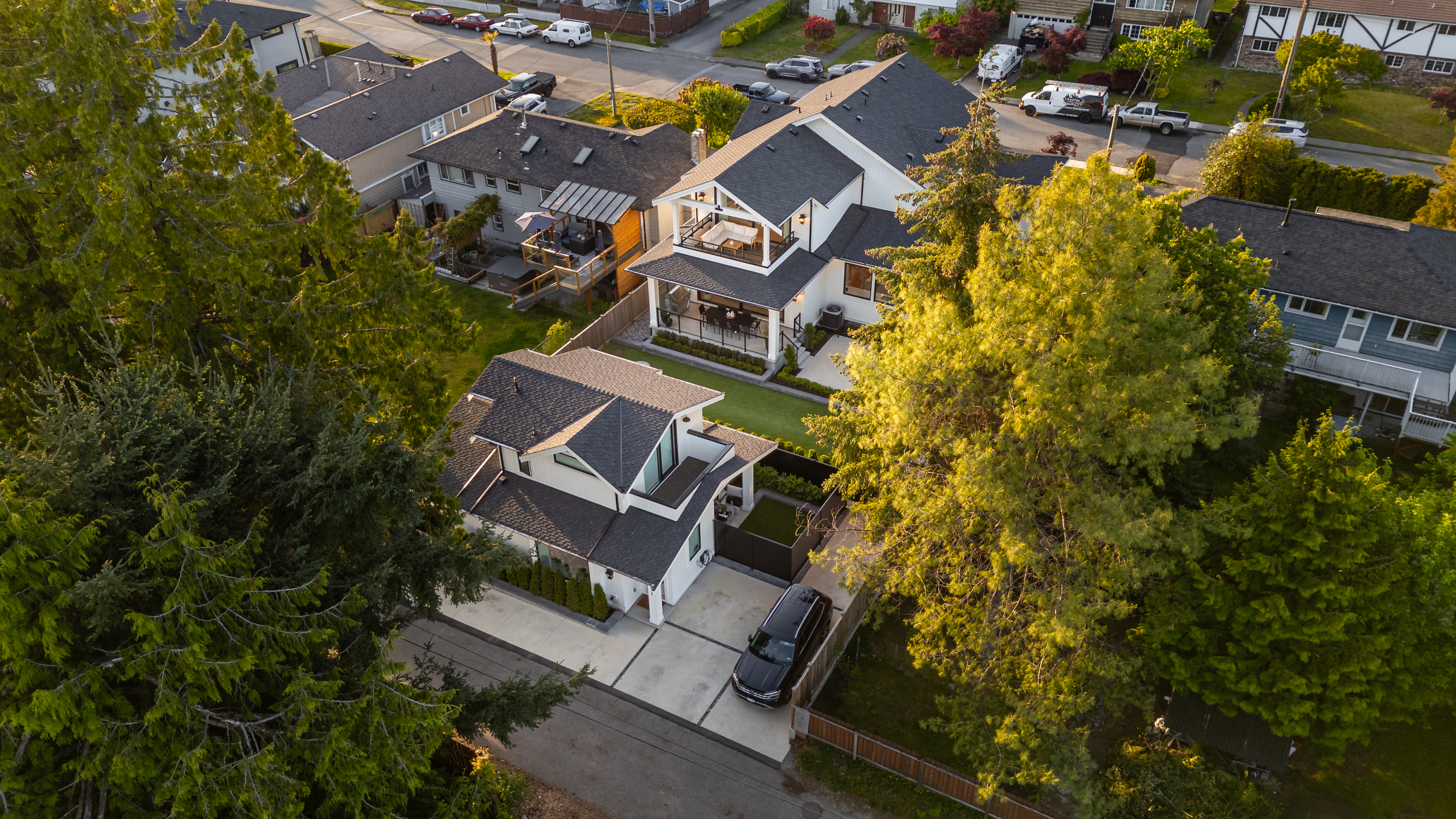 Drone view of residential roofing project