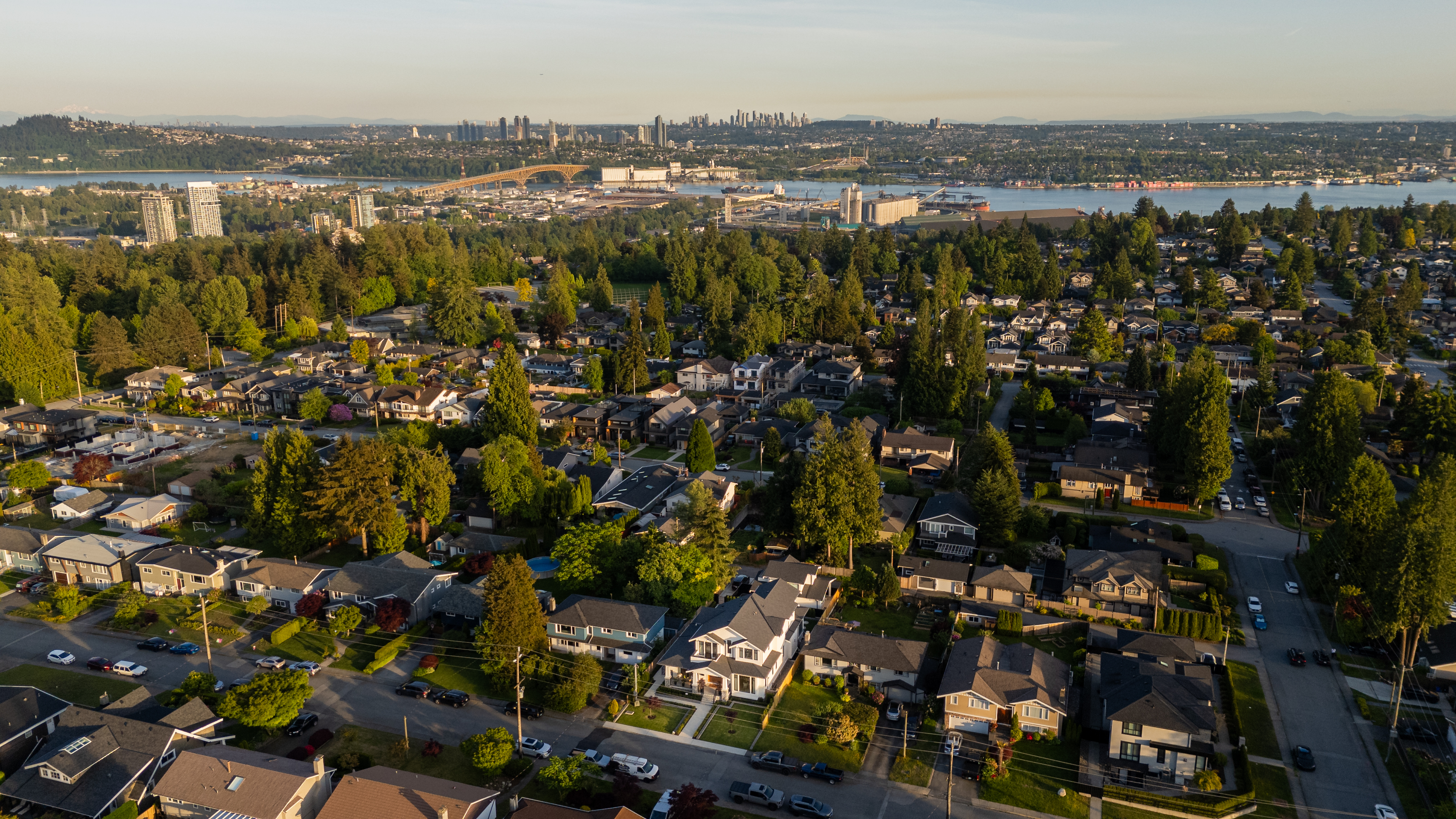Lower Mainland aerial &mdash; Vancouver skyline in background