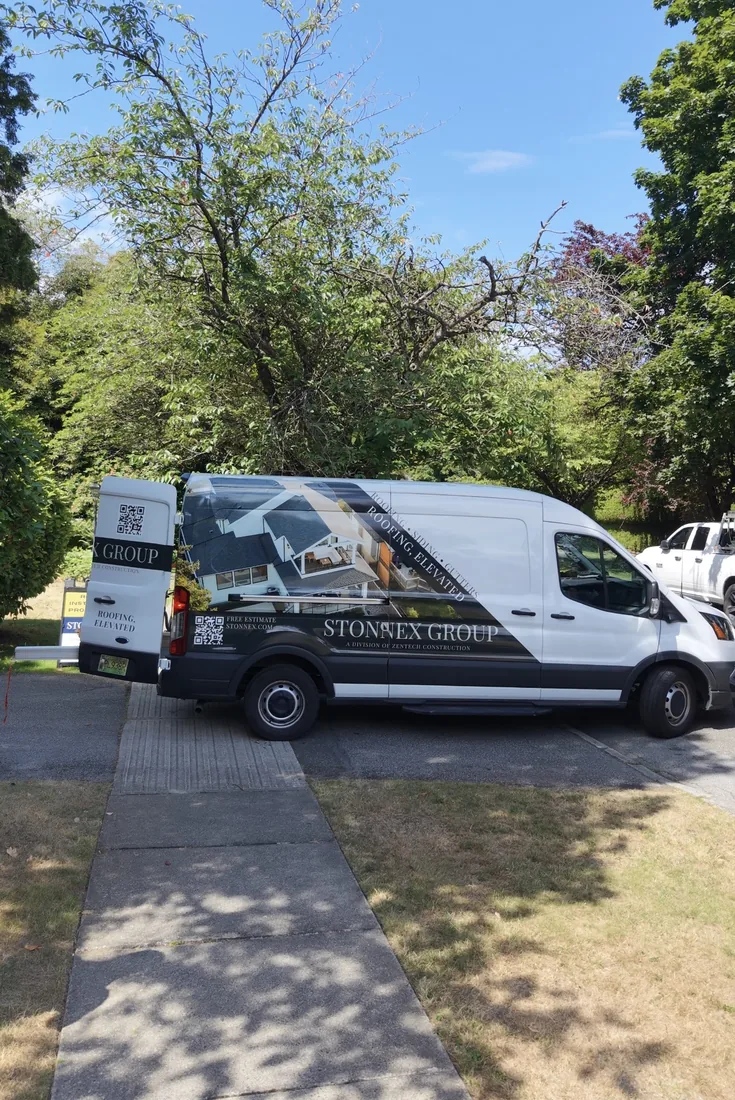 Stonnex Roofing van on site at a Lower Mainland home